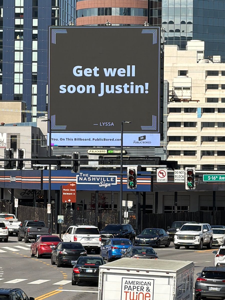 Nashville billboard airing: Get well soon Justin!