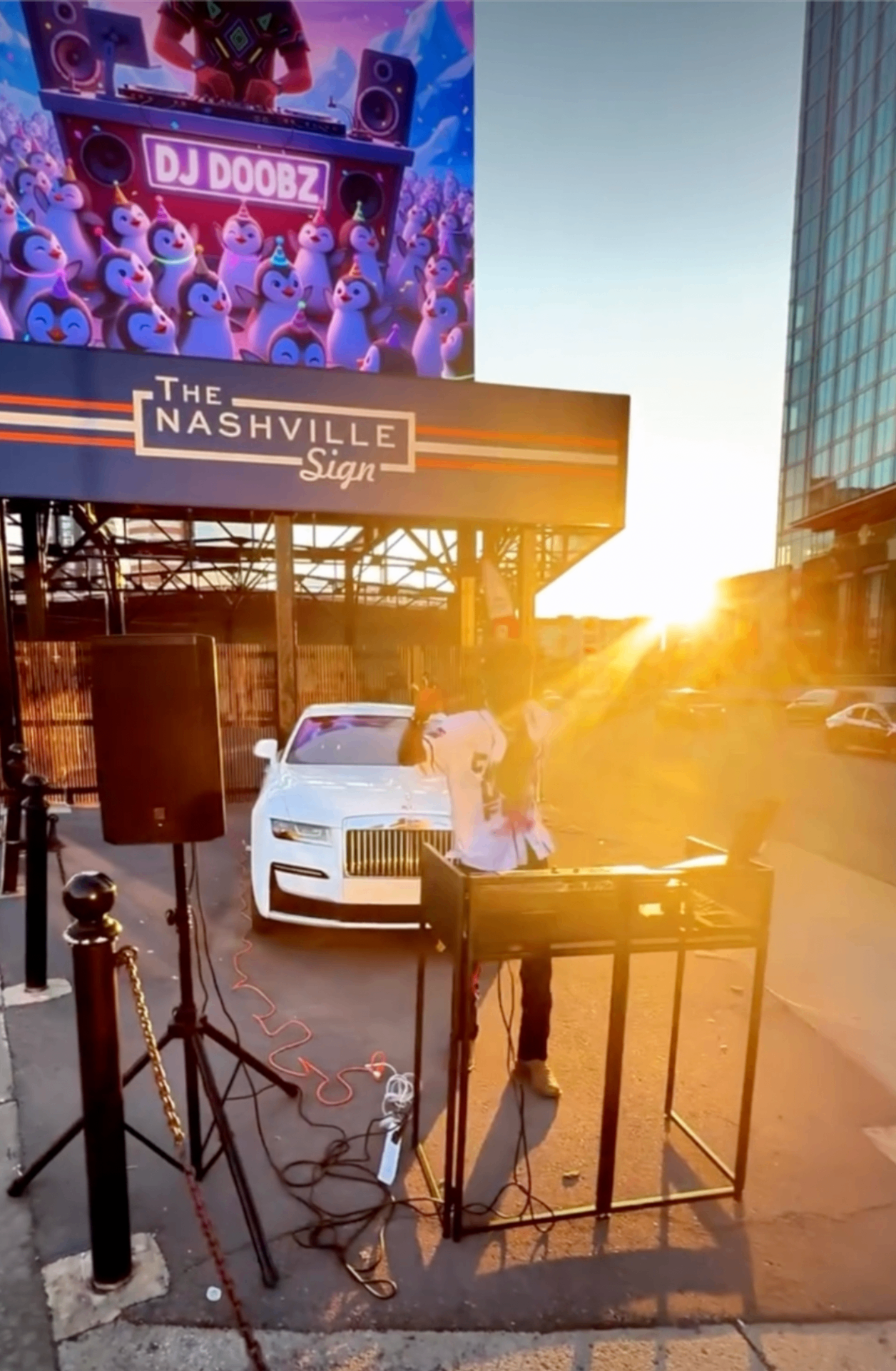 Sunset behind The Nashville Sign during the DJ activation