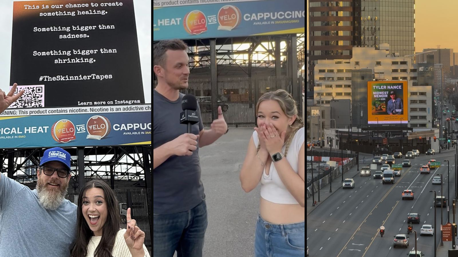 Person standing in front of a Nashville digital billboard taking a photo of their live campaign